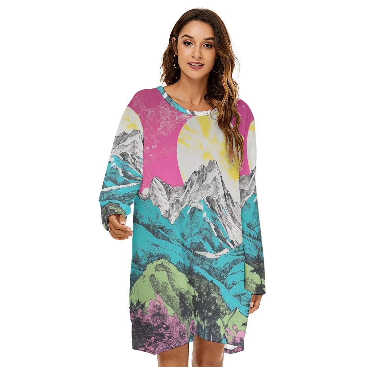 All-Over Print  Women's Loose Crew Neck Dress