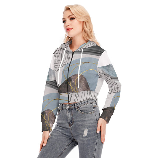All-Over Print Women's Crop Top Hoodie With Zipper Closure