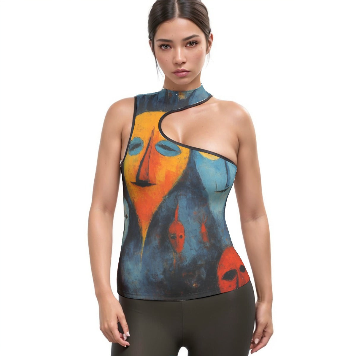 All-Over Print Women's Halter Sleeveless Asymmetrical Tank Top