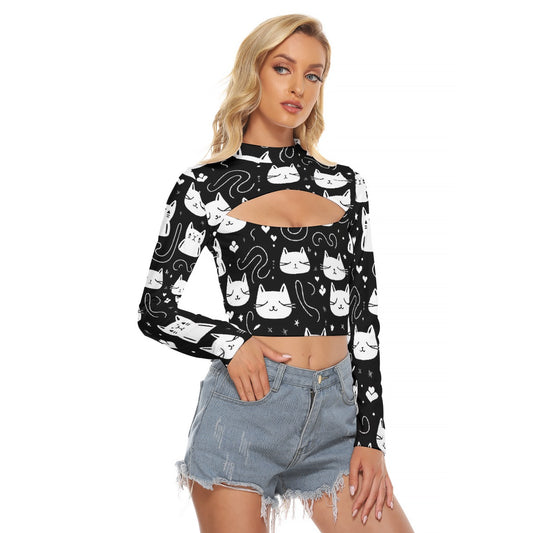All-Over Print Women's Hollow Chest Keyhole Tight Crop Top
