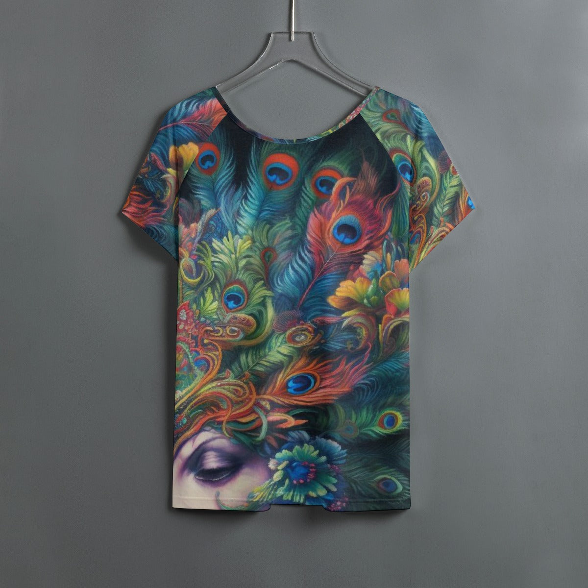 All-Over Print Women's Round Neck T-shirt With Raglan Sleeve