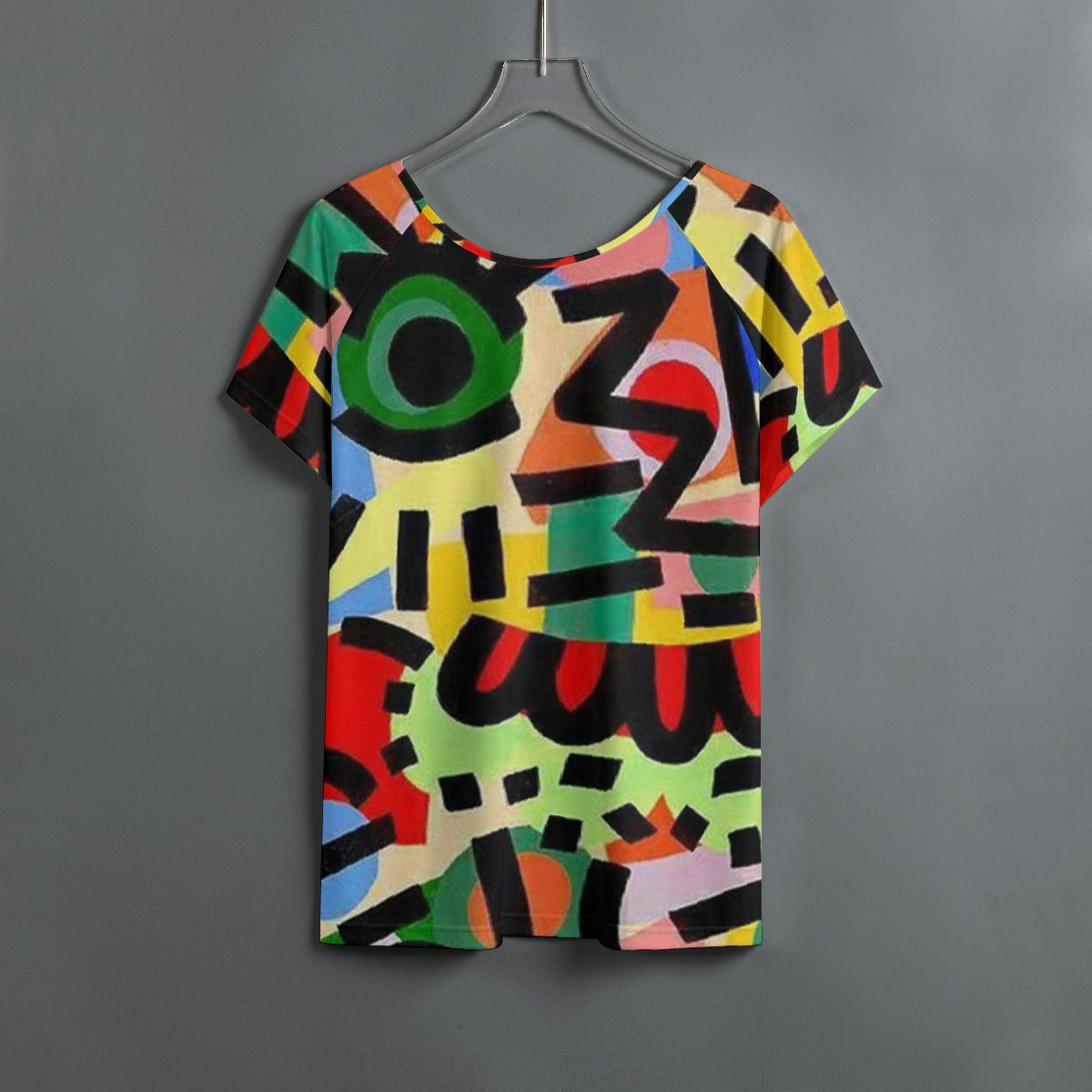 All-Over Print Women's Round Neck T-shirt With Raglan Sleeve