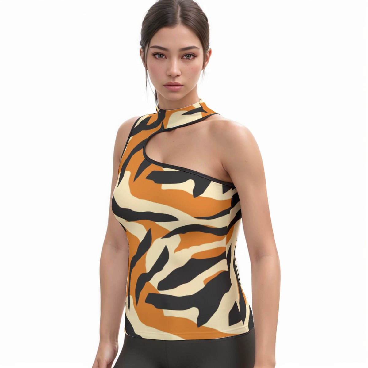 All-Over Print Women's Halter Sleeveless Asymmetrical Tank Top