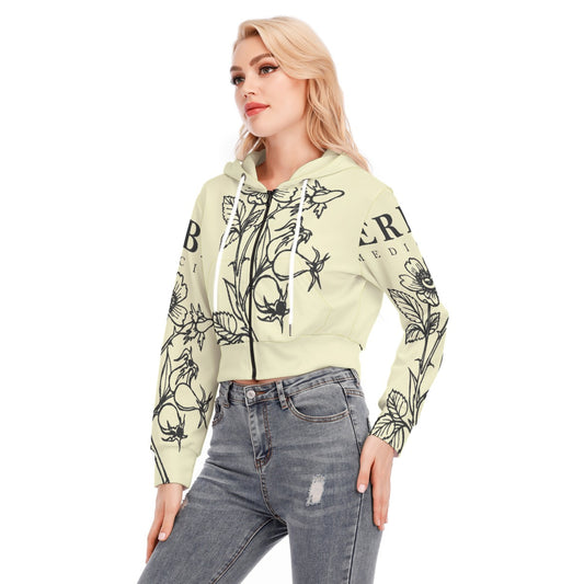 All-Over Print Women's Crop Top Hoodie With Zipper Closure