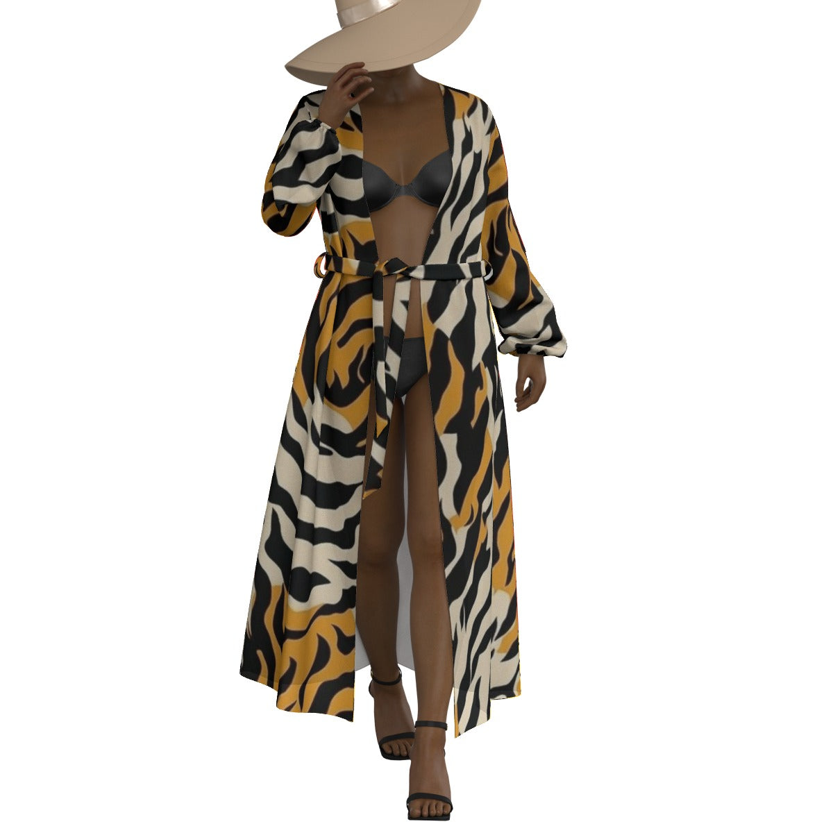 All-Over Print Women's Lace-up Chiffon Robe