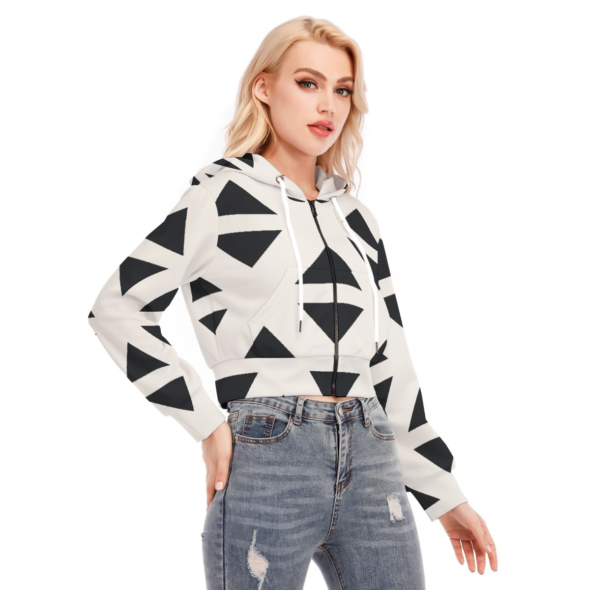 All-Over Print Women's Crop Top Hoodie With Zipper Closure