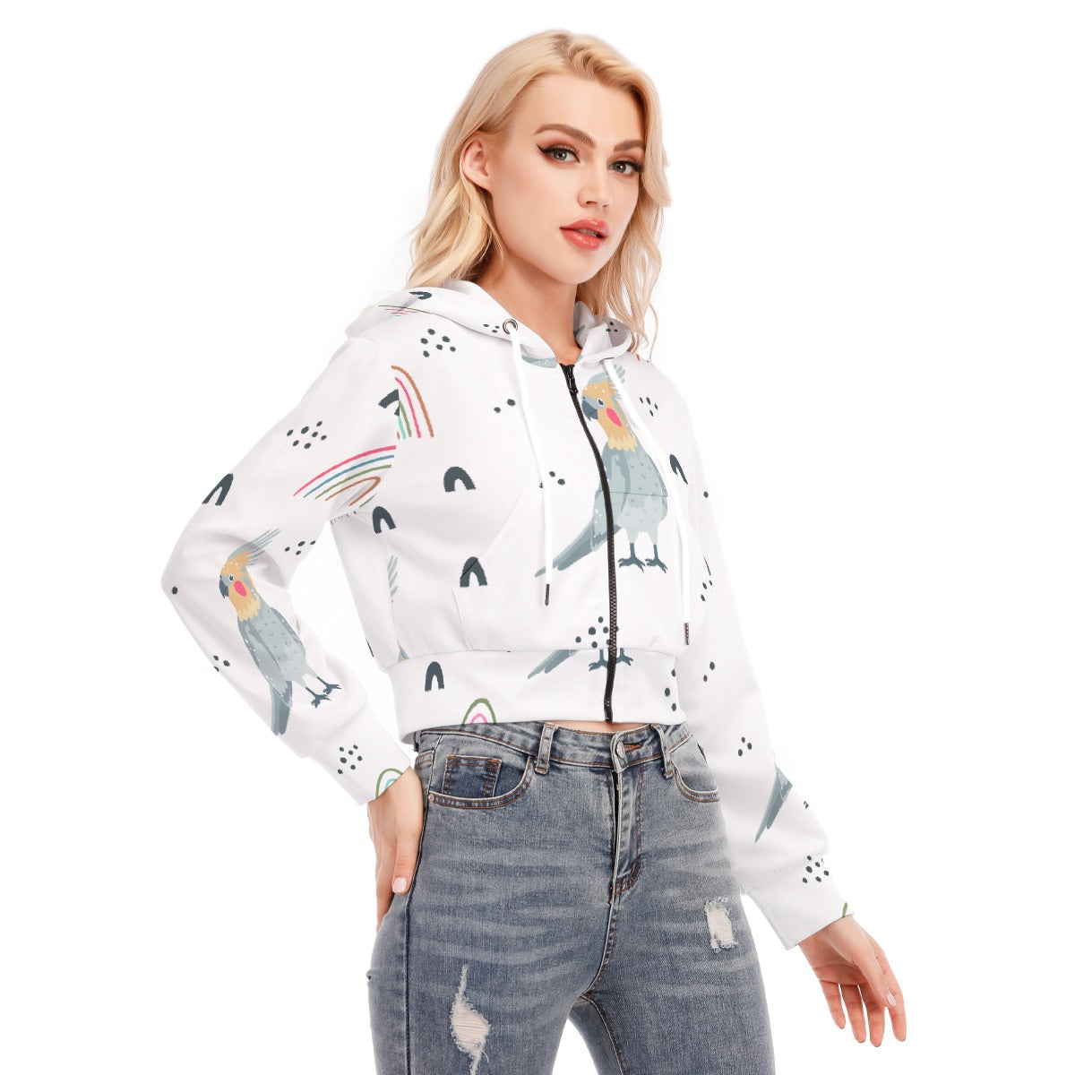 All-Over Print Women's Crop Top Hoodie With Zipper Closure