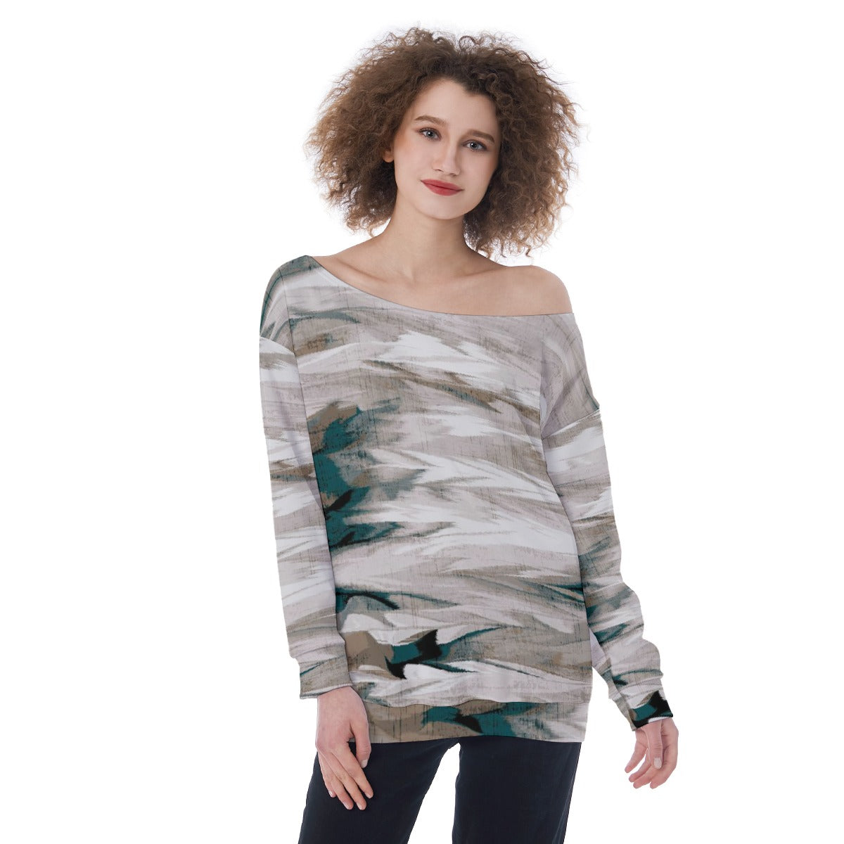 All-Over Print Oversized Women's Off-Shoulder Sweatshirt