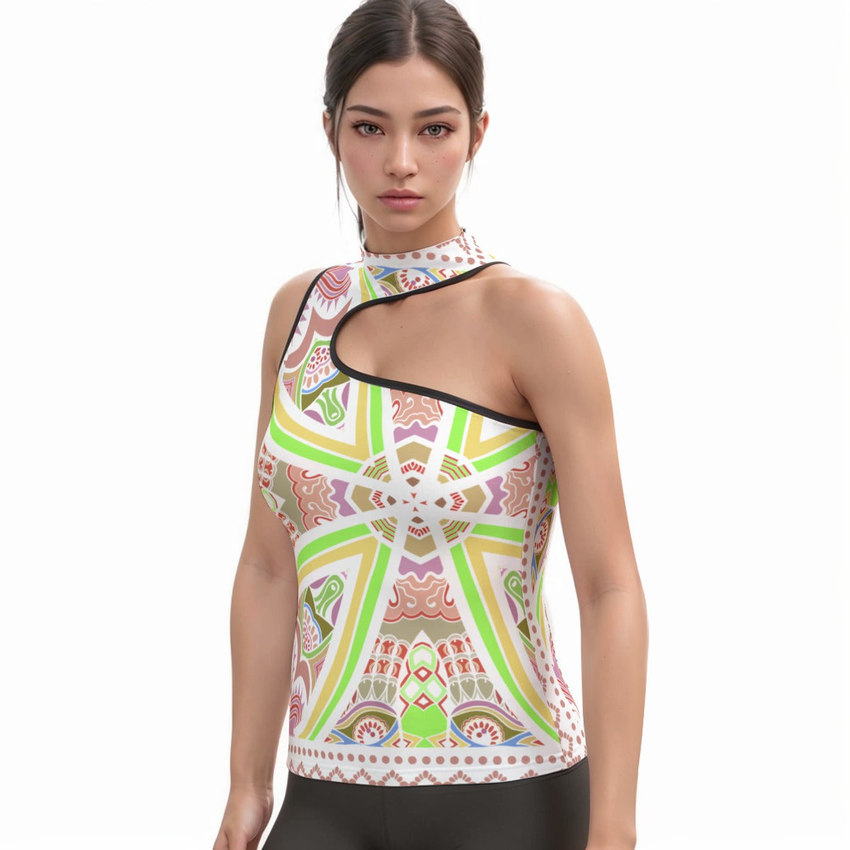 All-Over Print Women's Halter Sleeveless Asymmetrical Tank Top