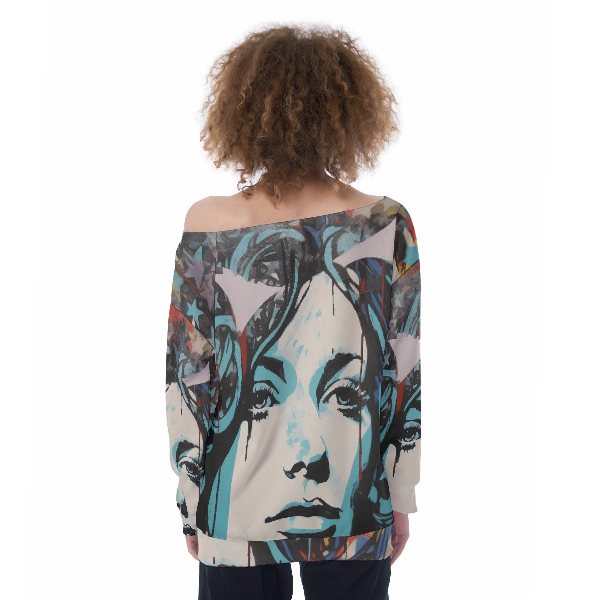 All-Over Print Oversized Women's Off-Shoulder Sweatshirt