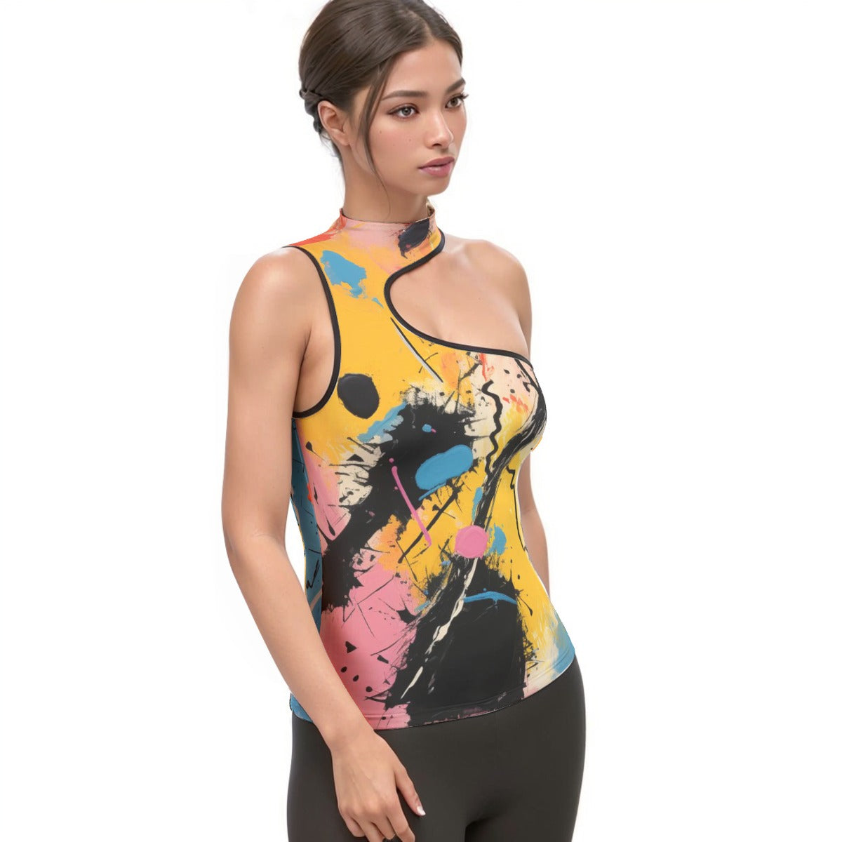 All-Over Print Women's Halter Sleeveless Asymmetrical Tank Top