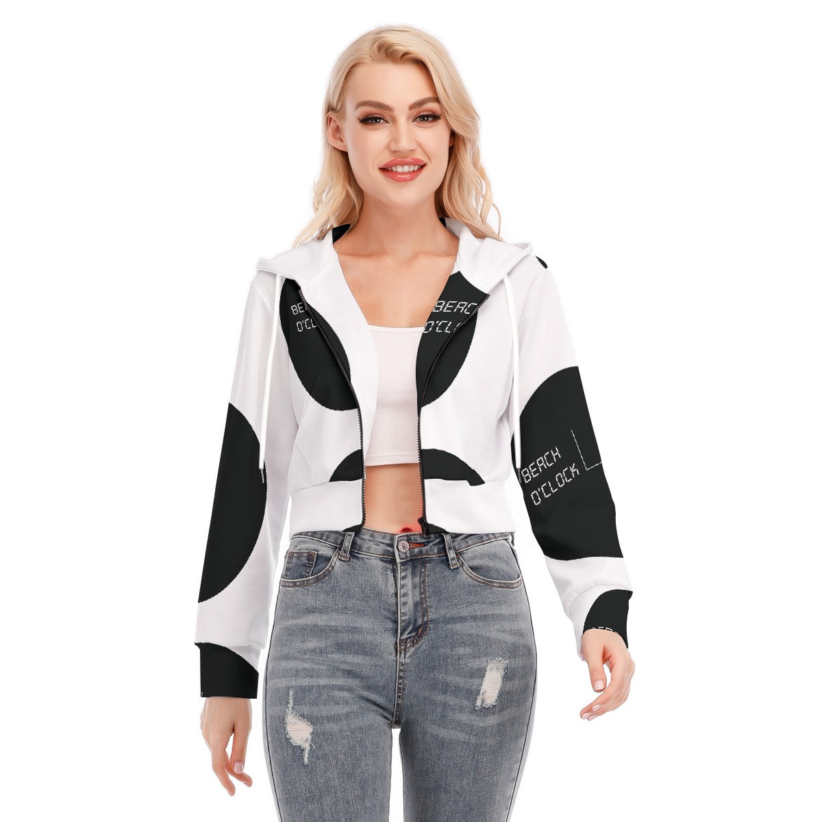 All-Over Print Women's Crop Top Hoodie With Zipper Closure