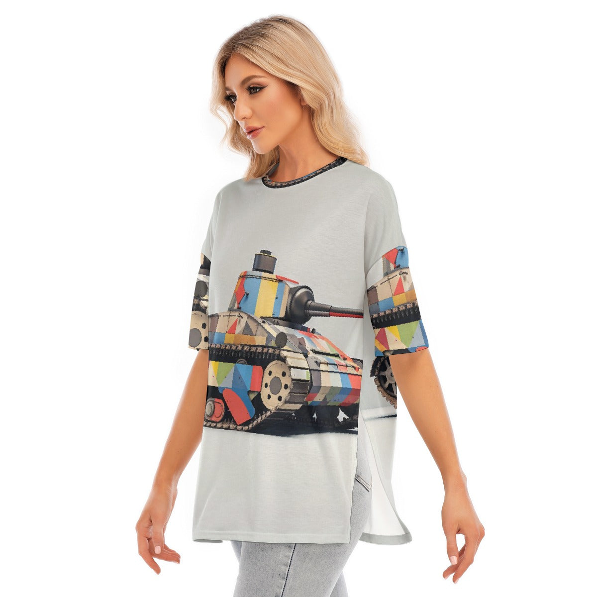 All-Over Print Women's Short Sleeves T-shirt With Hem Split