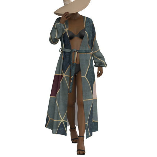 All-Over Print Women's Lace-up Chiffon Robe