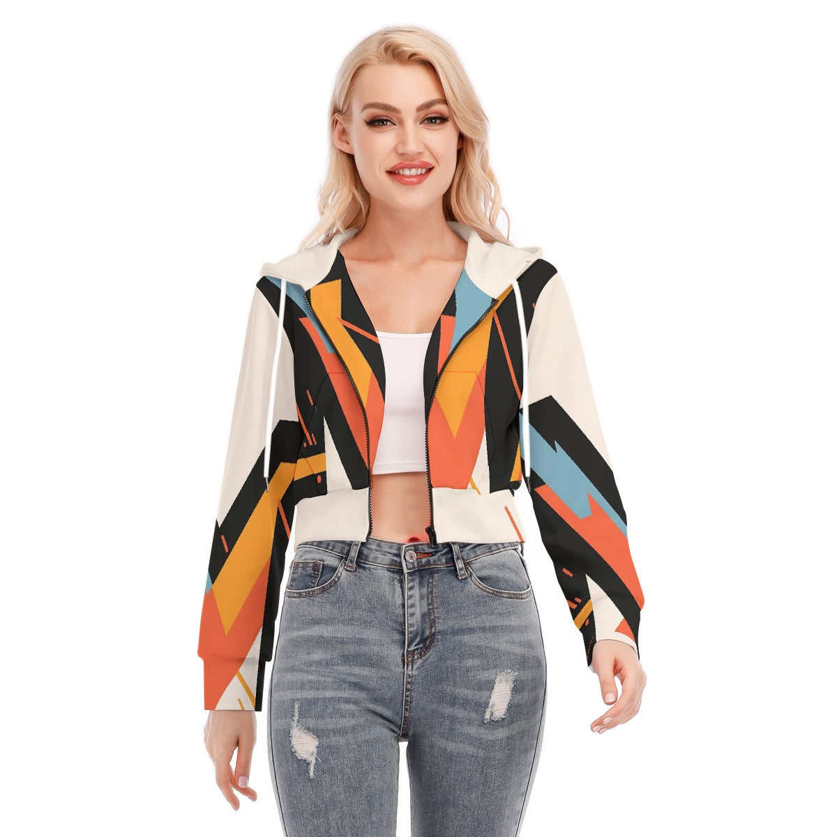 All-Over Print Women's Crop Top Hoodie With Zipper Closure