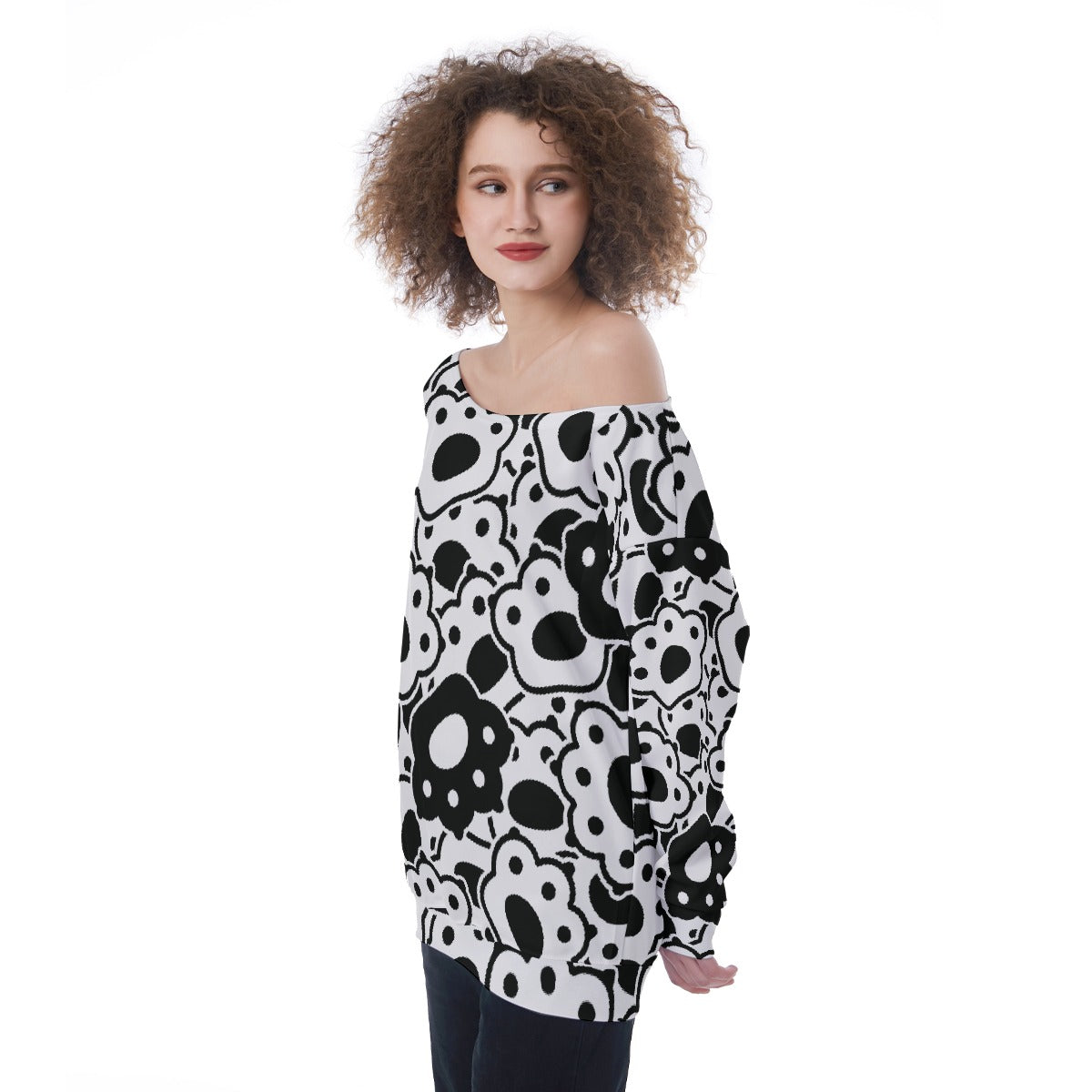 All-Over Print Oversized Women's Off-Shoulder Sweatshirt