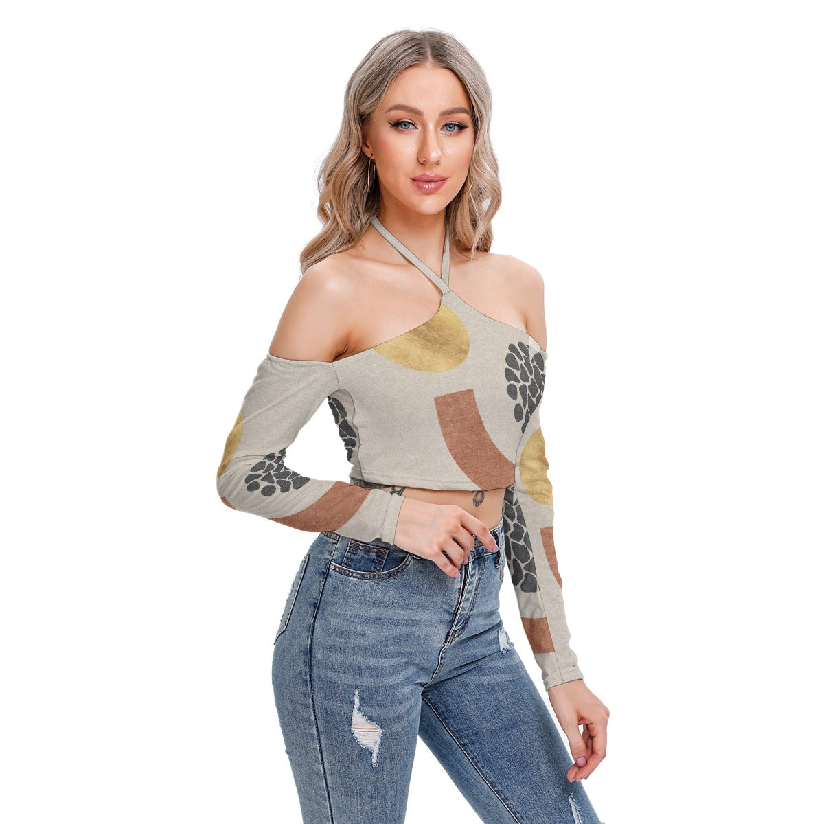 All-Over Print Women's Halter Lace-up Top