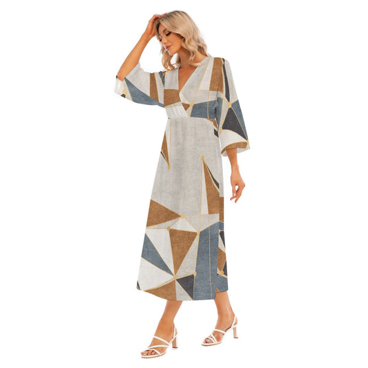 All-Over Print Women's Mid-Sleeve Long Dress
