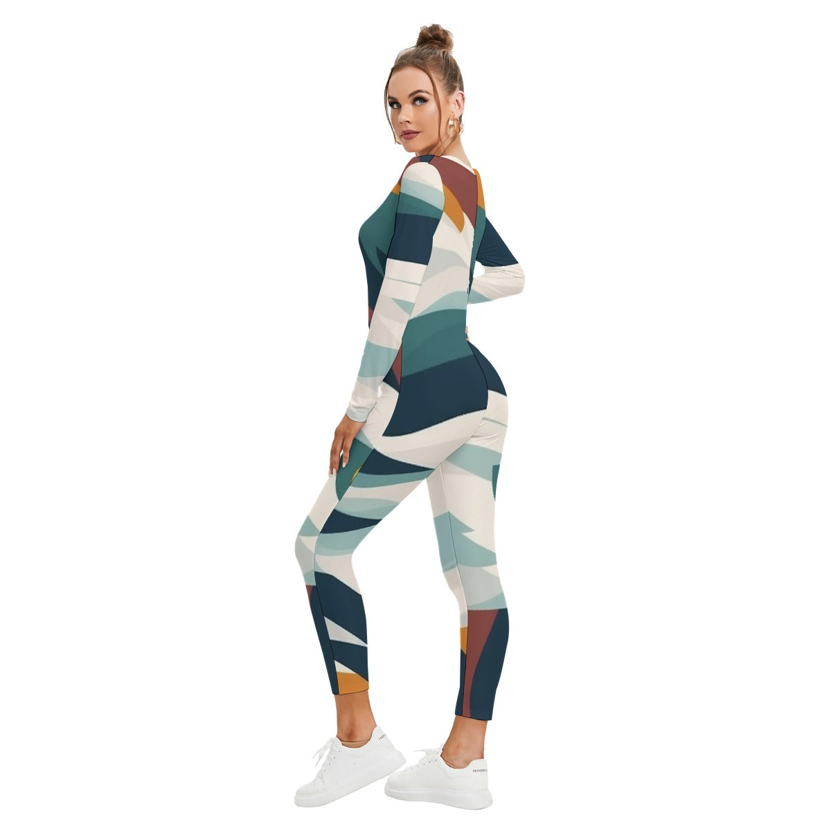 All-Over Print Women's Plunging Neck Jumpsuit