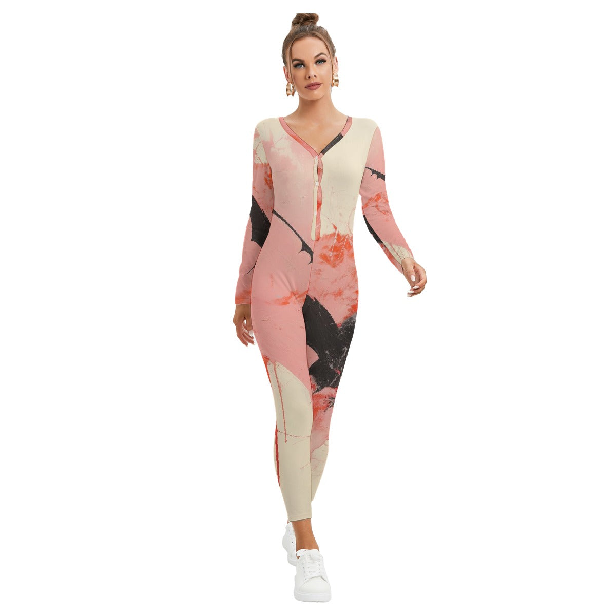 All-Over Print Women's Plunging Neck Jumpsuit