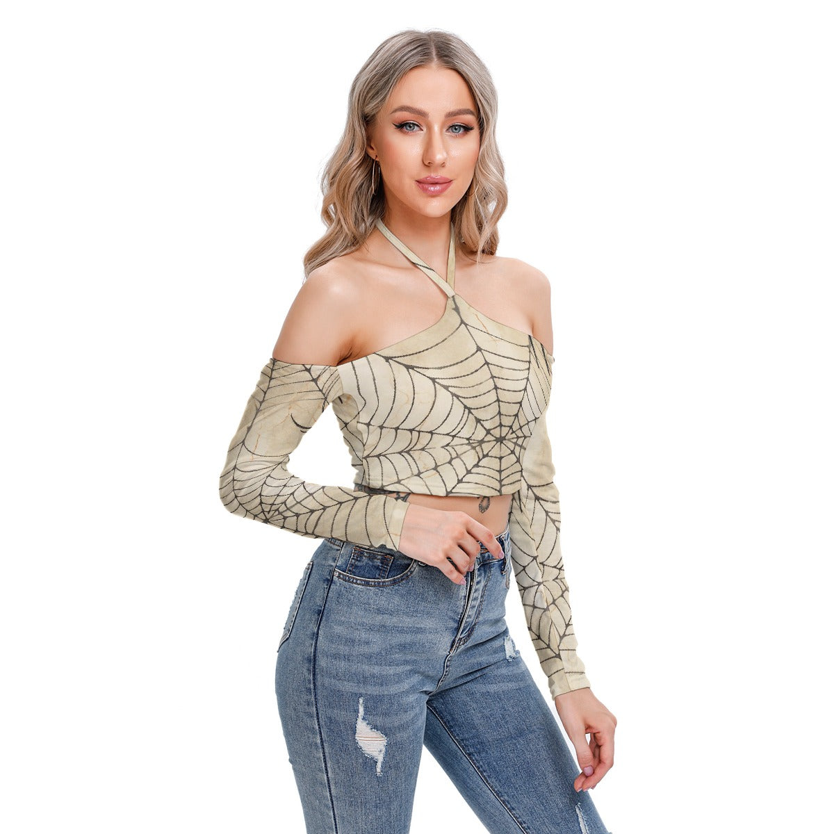 All-Over Print Women's Halter Lace-up Top