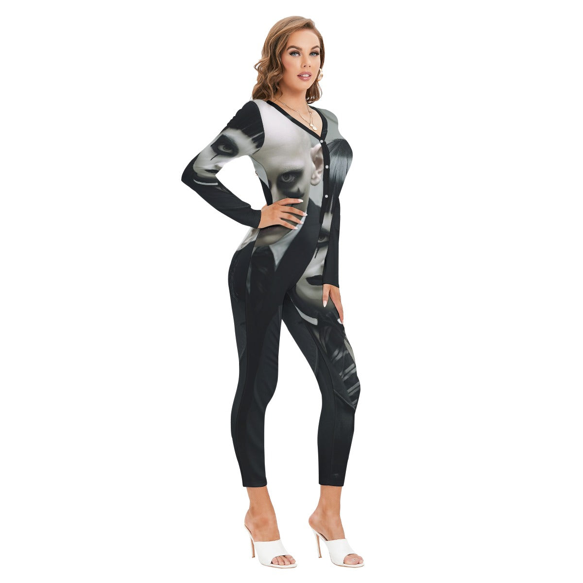 All-Over Print Women's Plunging Neck Jumpsuit