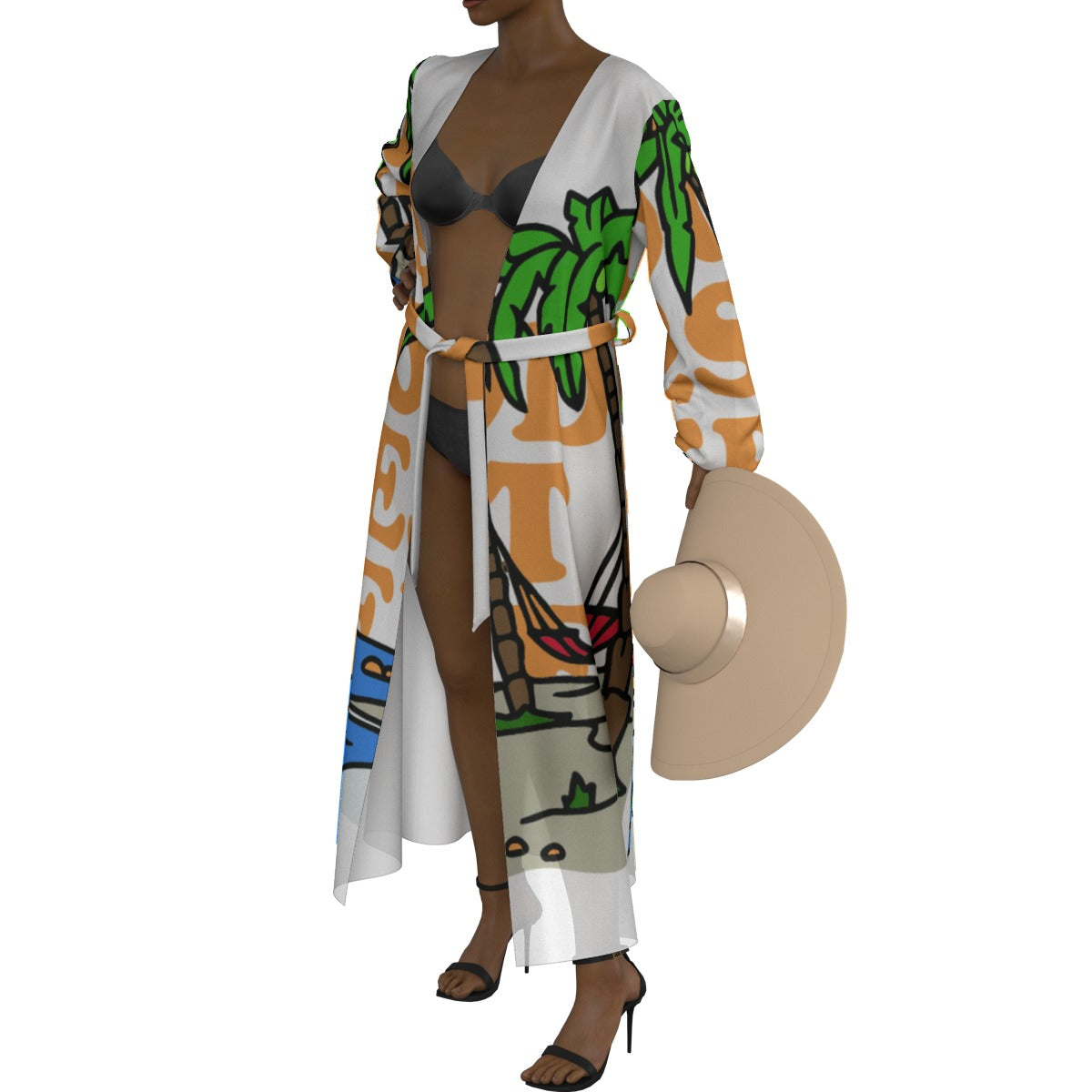 All-Over Print Women's Lace-up Chiffon Robe