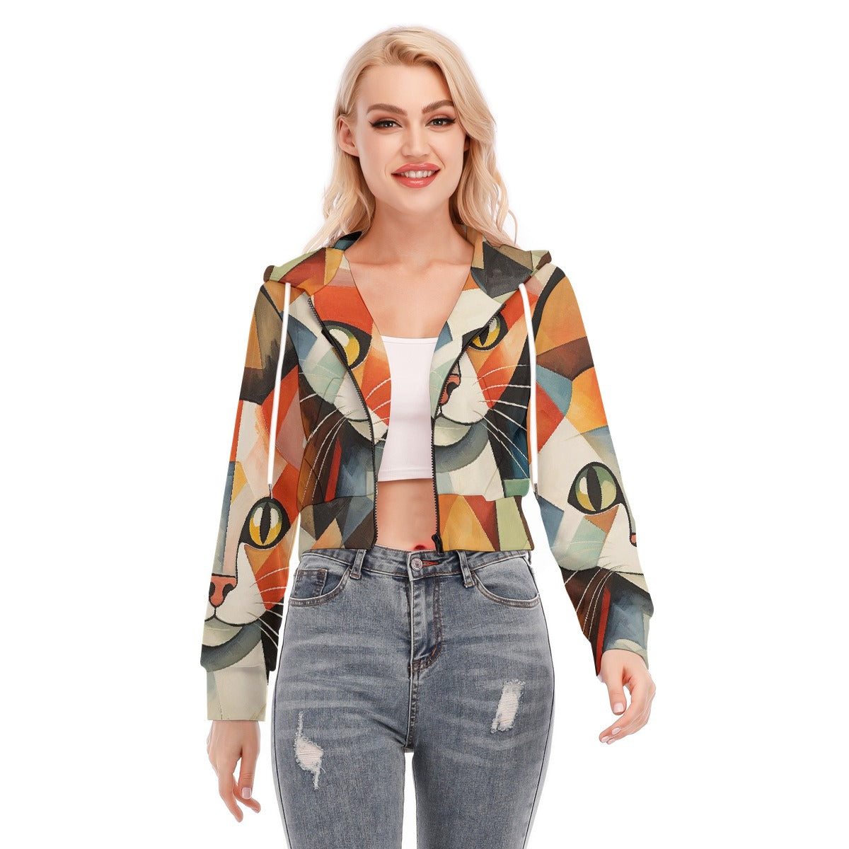 All-Over Print Women's Crop Top Hoodie With Zipper Closure