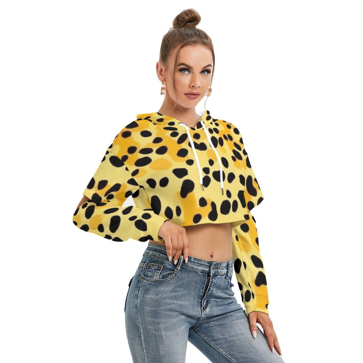 All-Over Print Women's Heavy Fleece Hoodie With Hollow Out Sleeve