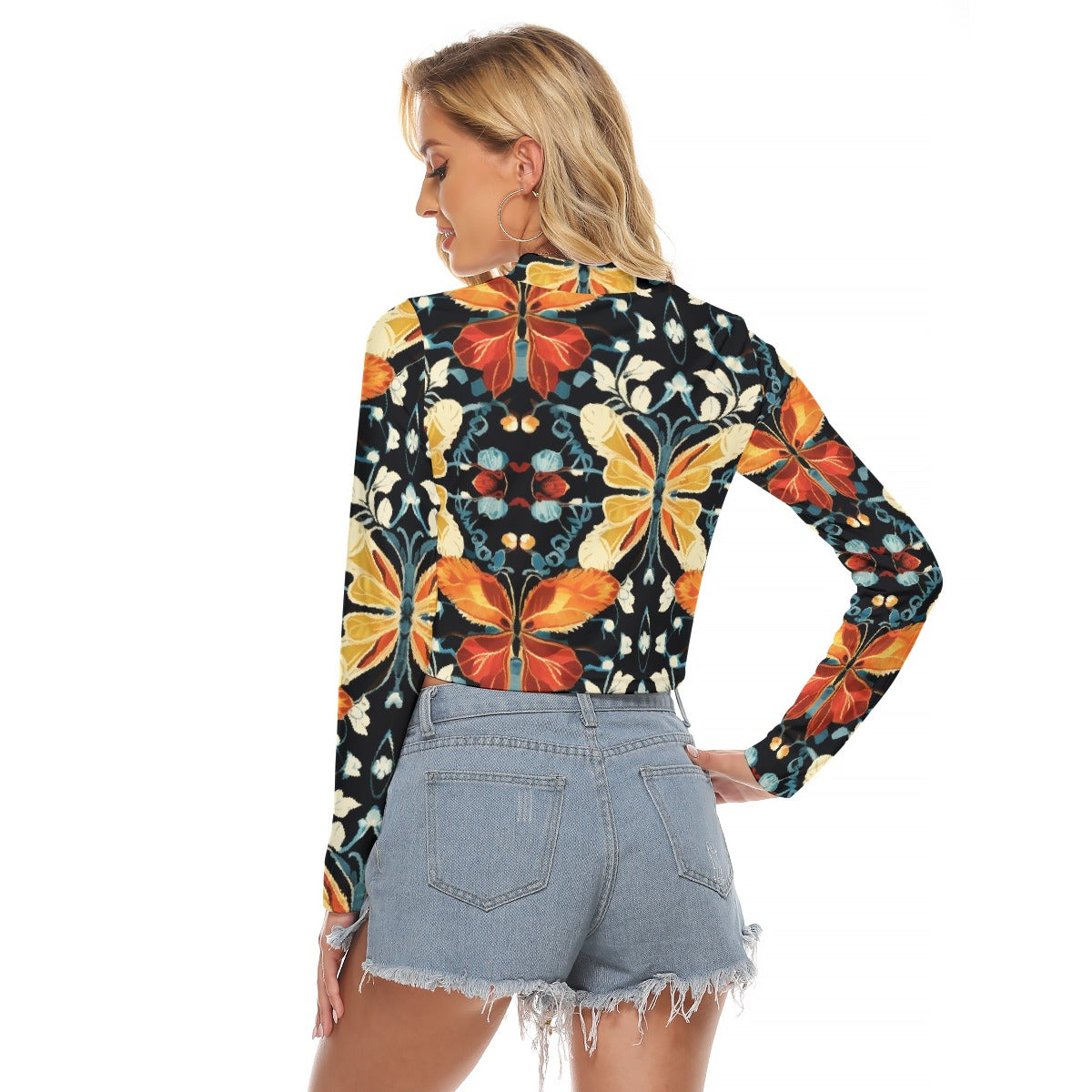 All-Over Print Women's Hollow Chest Keyhole Tight Crop Top