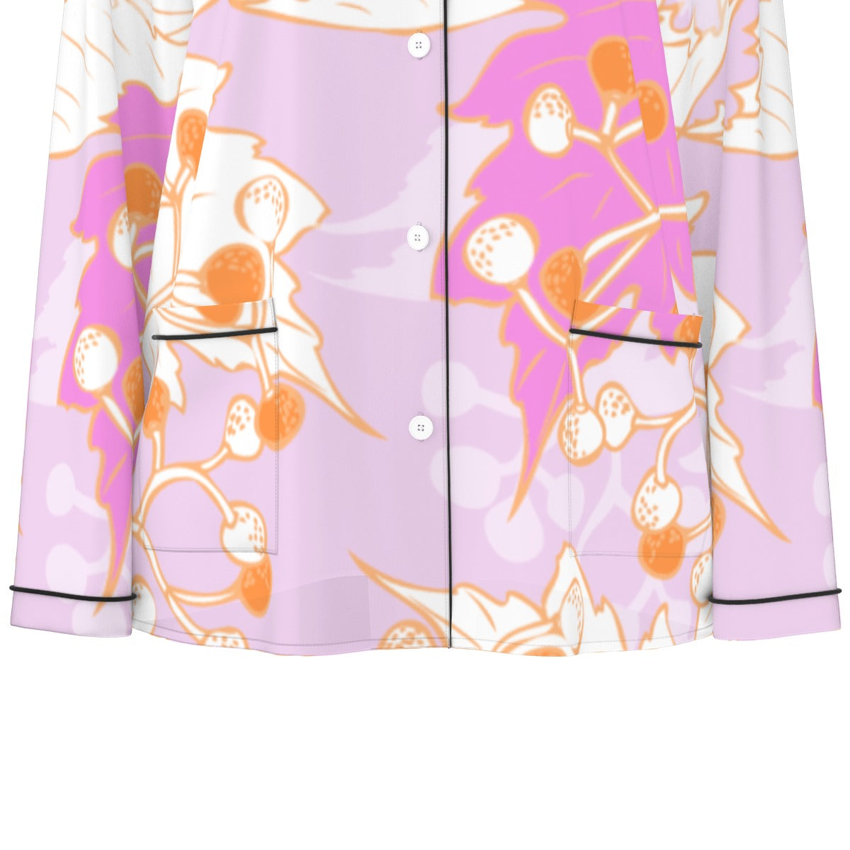 All-Over Print Women's Long Sleeve Pajama Set With Black Contrast Piping