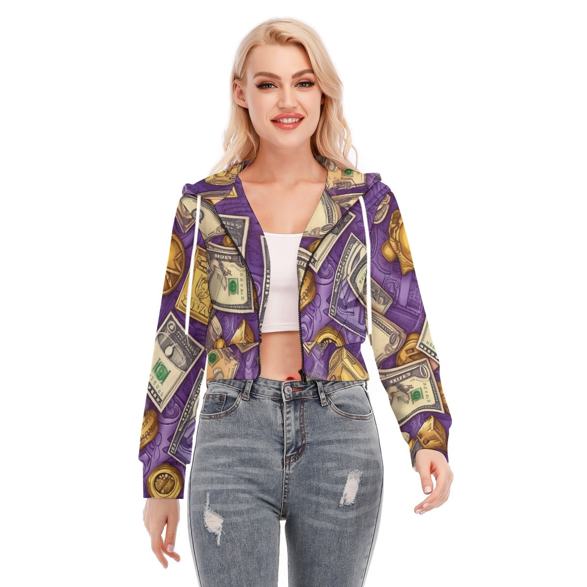 All-Over Print Women's Crop Top Hoodie With Zipper Closure