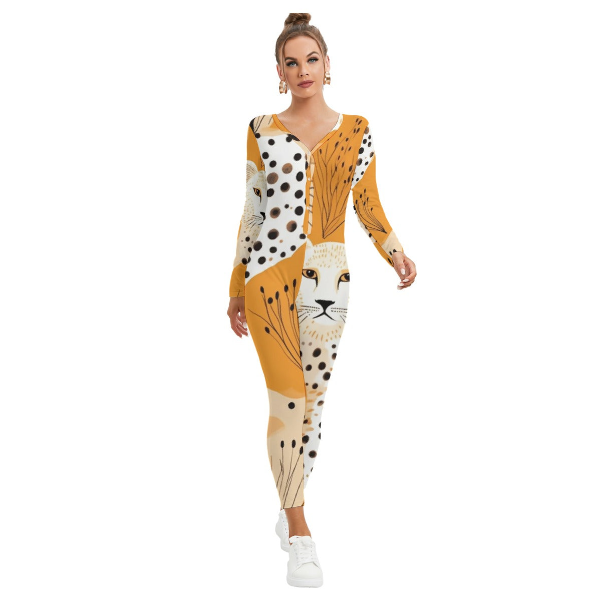 All-Over Print Women's Plunging Neck Jumpsuit