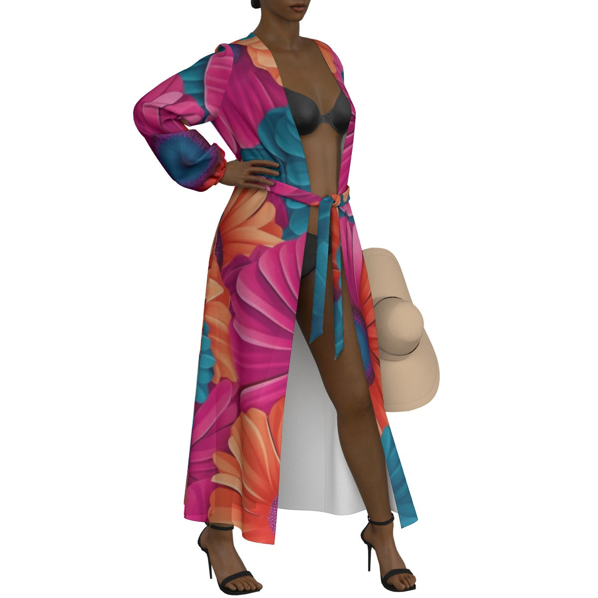 All-Over Print Women's Lace-up Chiffon Robe