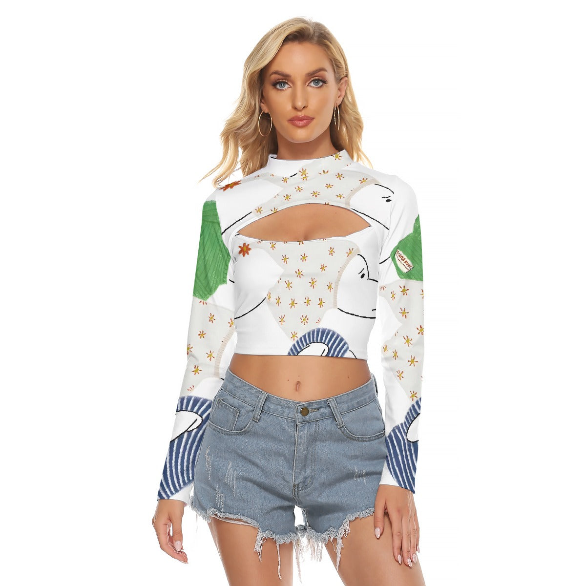 All-Over Print Women's Hollow Chest Keyhole Tight Crop Top
