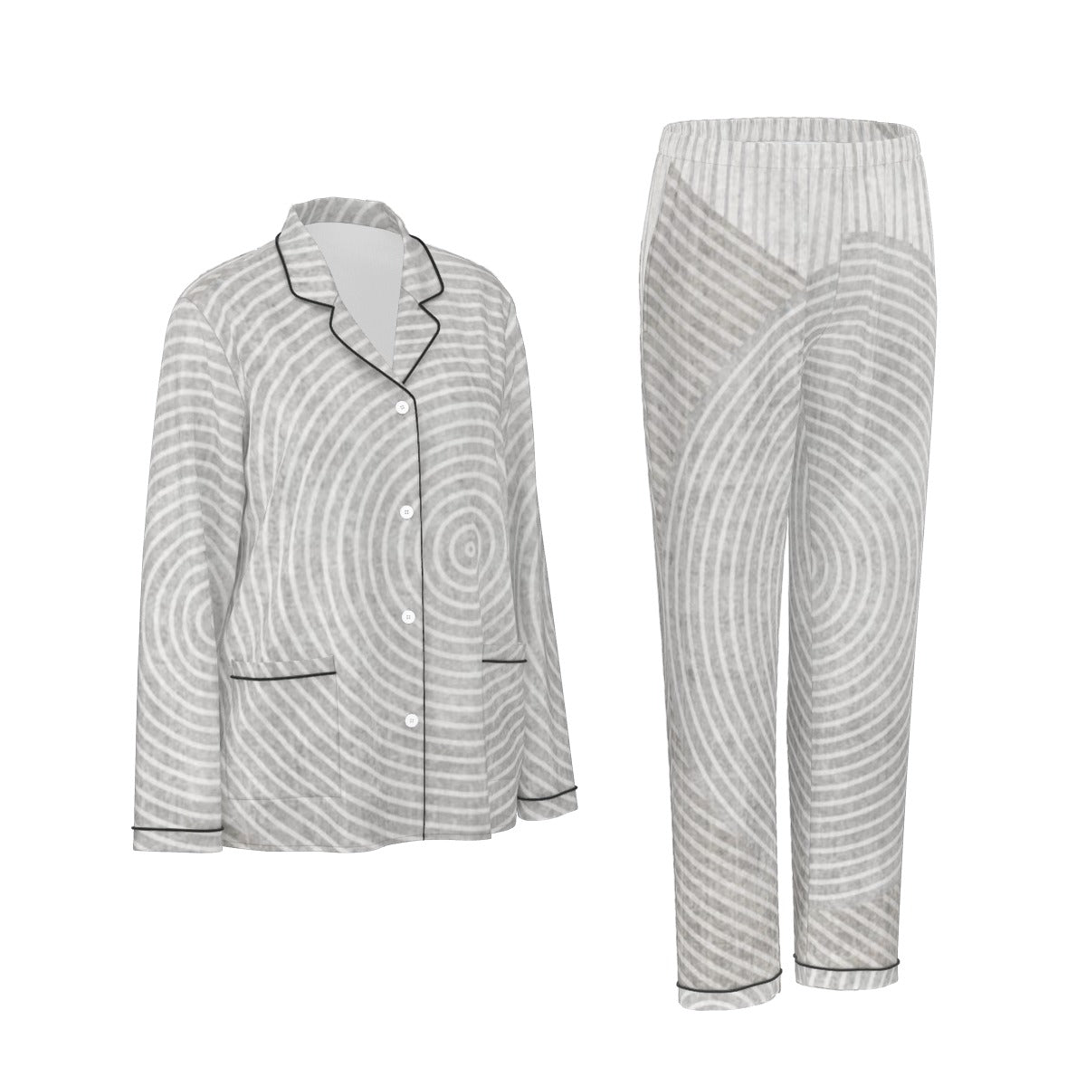 All-Over Print Women's Long Sleeve Pajama Set With Black Contrast Piping