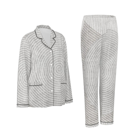 All-Over Print Women's Long Sleeve Pajama Set With Black Contrast Piping