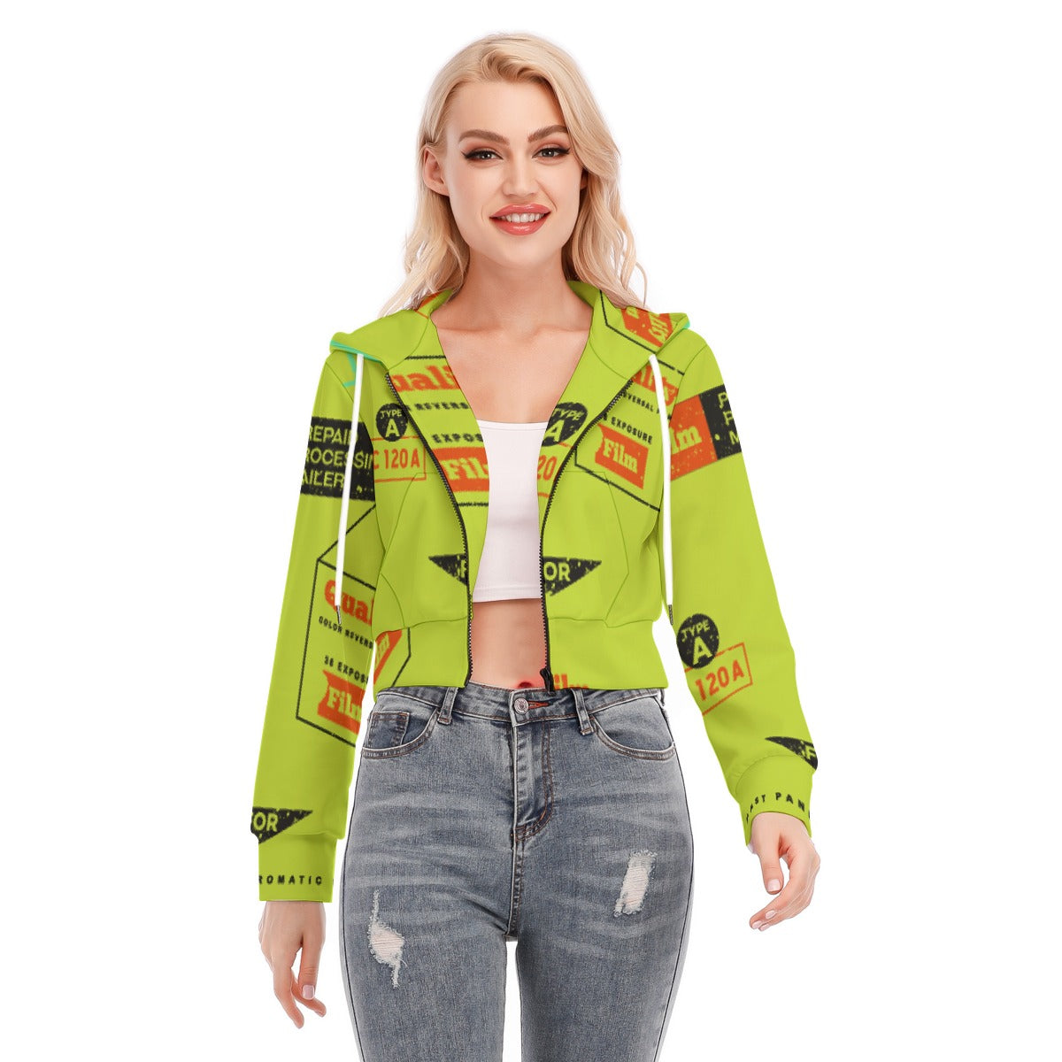 All-Over Print Women's Crop Top Hoodie With Zipper Closure