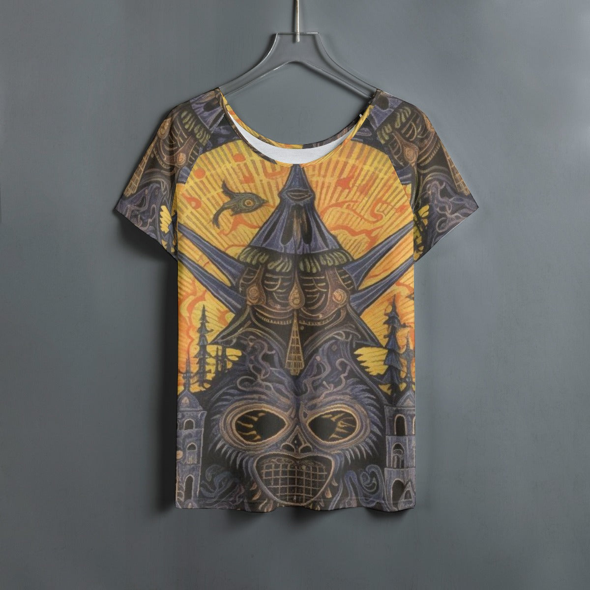 All-Over Print Women's Round Neck T-shirt With Raglan Sleeve