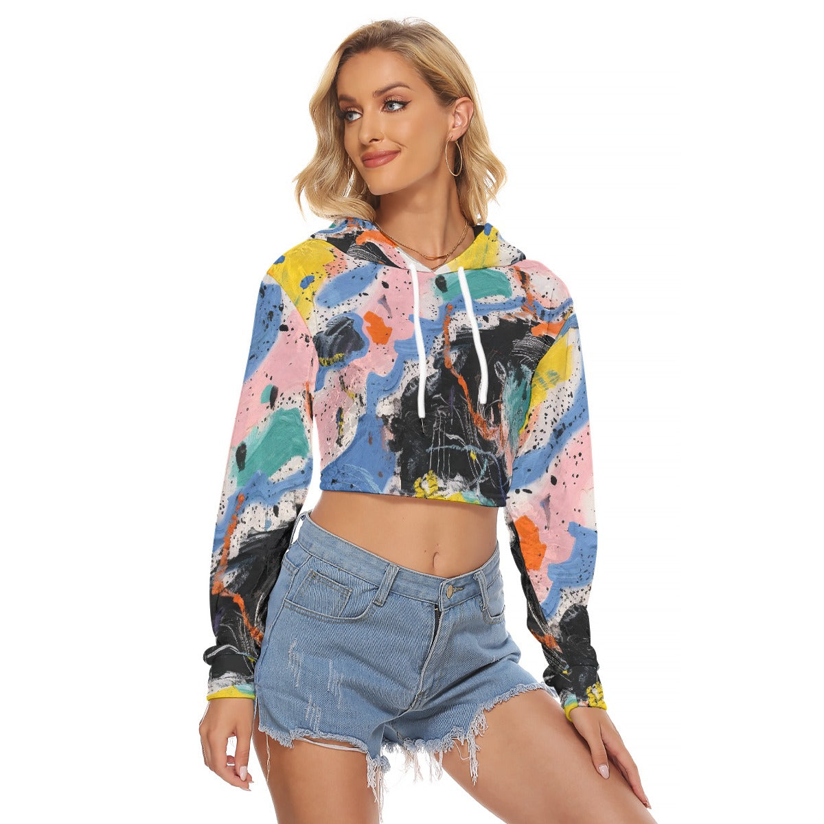 All-Over Print Women's Crop Top Hoodie|Velvet