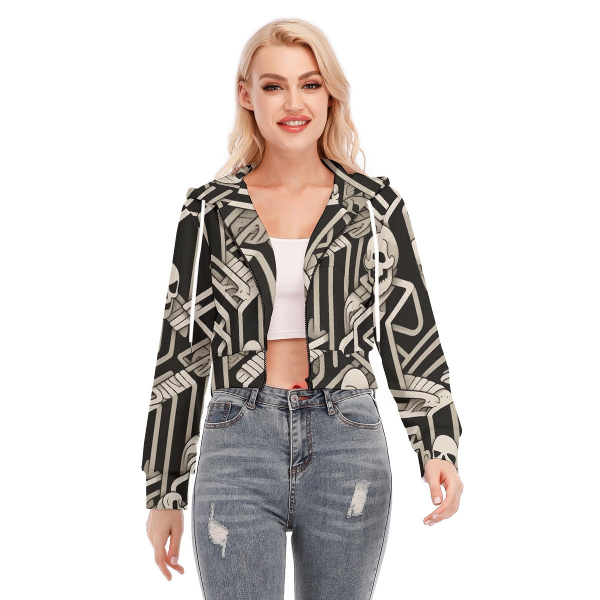All-Over Print Women's Crop Top Hoodie With Zipper Closure