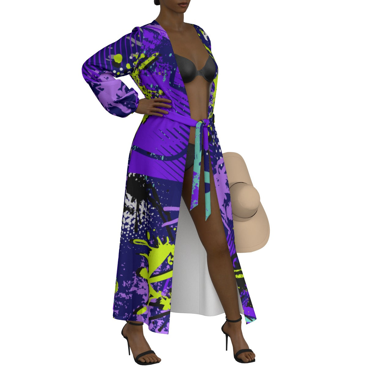 All-Over Print Women's Lace-up Chiffon Robe