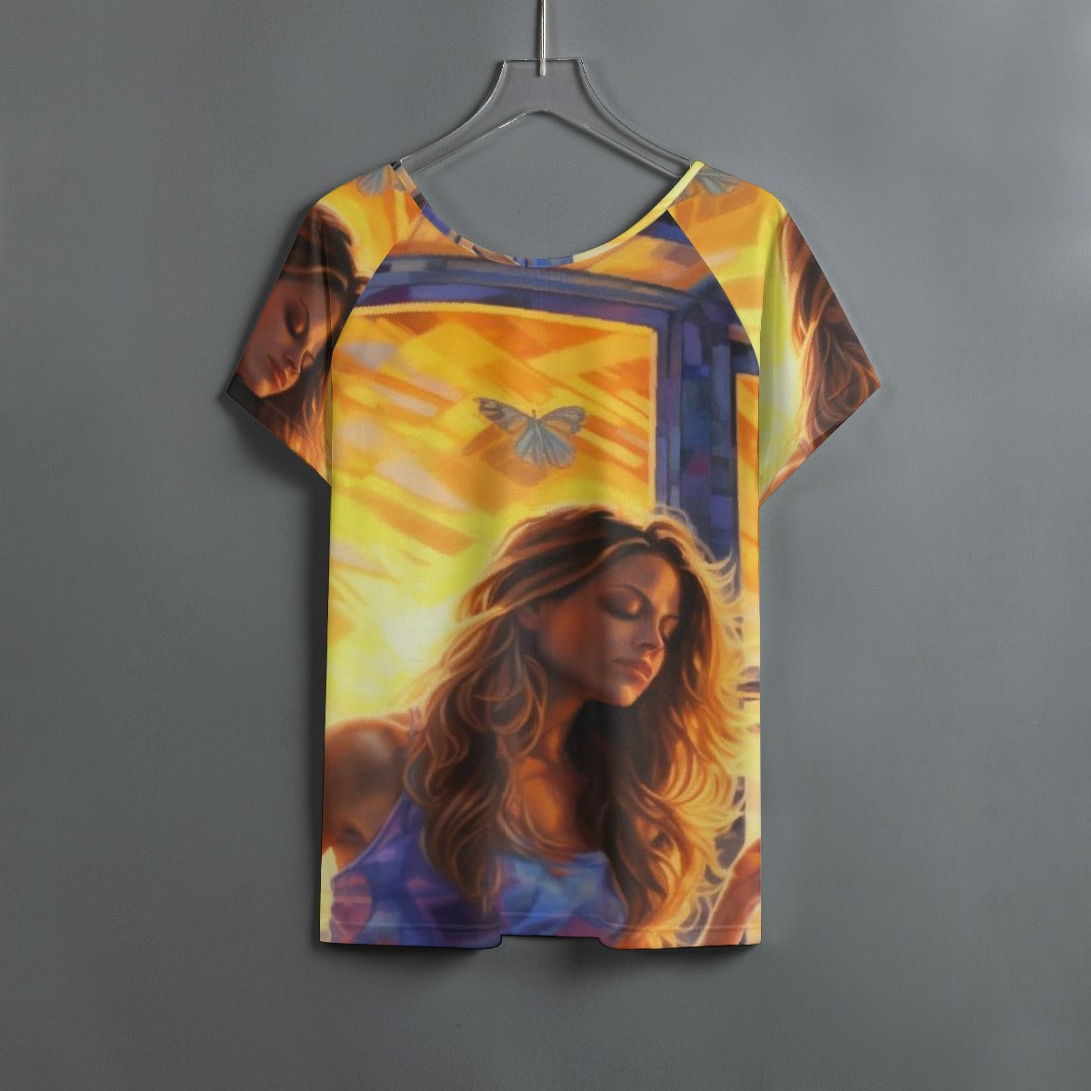 All-Over Print Women's Round Neck T-shirt With Raglan Sleeve