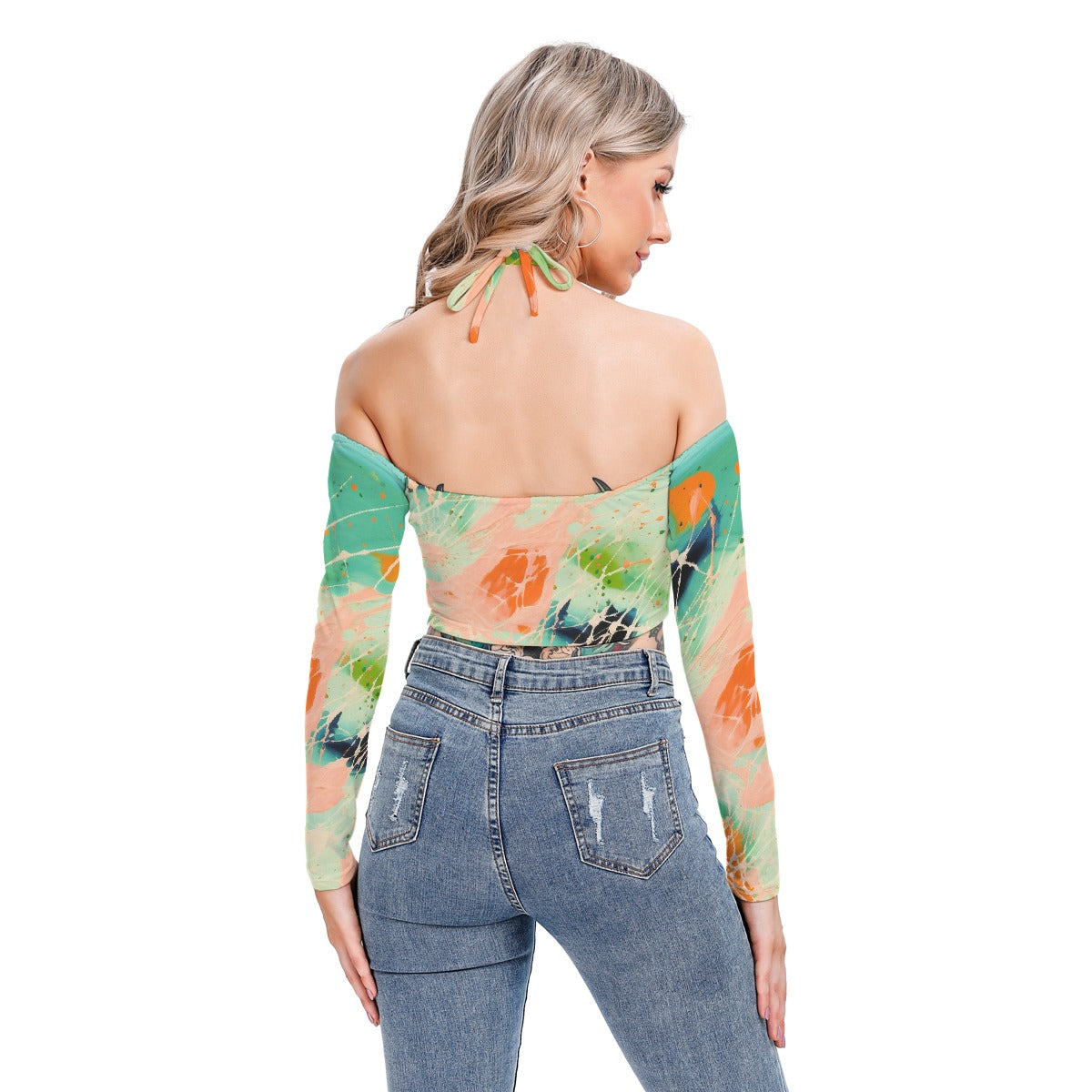 All-Over Print Women's Halter Lace-up Top