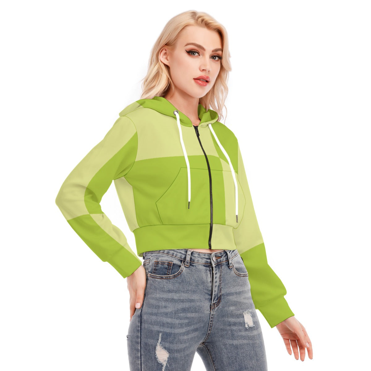 All-Over Print Women's Crop Top Hoodie With Zipper Closure