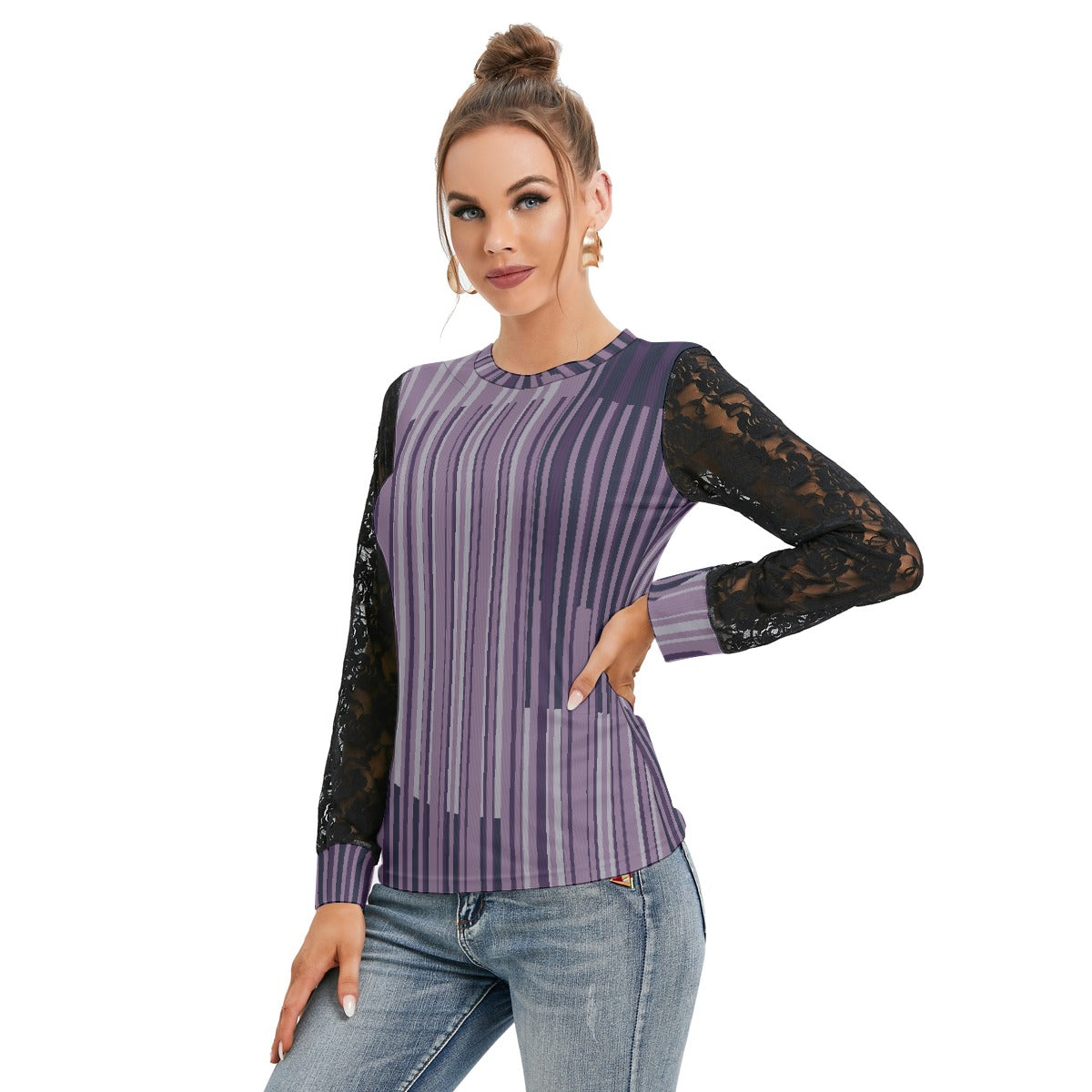 All-Over Print Women's T-shirt And Sleeve With Black Lace