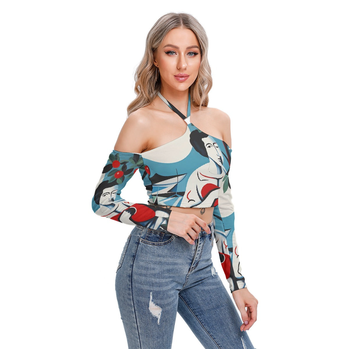 All-Over Print Women's Halter Lace-up Top