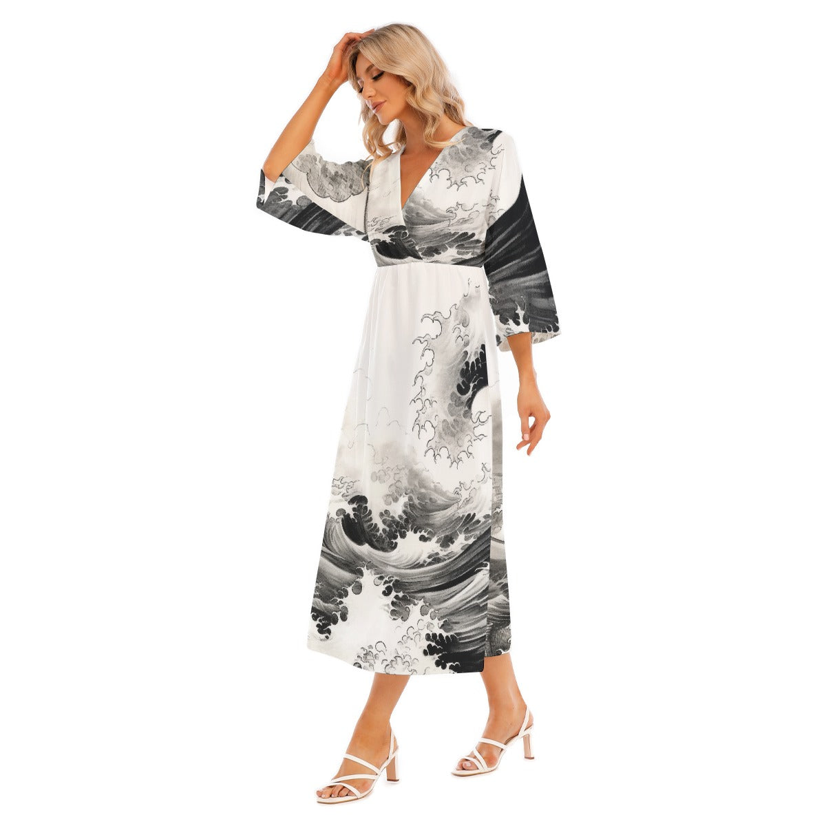 All-Over Print Women's Mid-Sleeve Long Dress