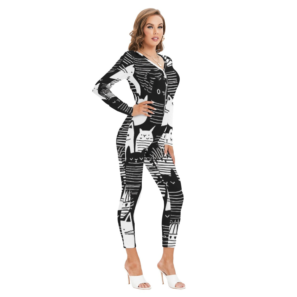 All-Over Print Women's Plunging Neck Jumpsuit
