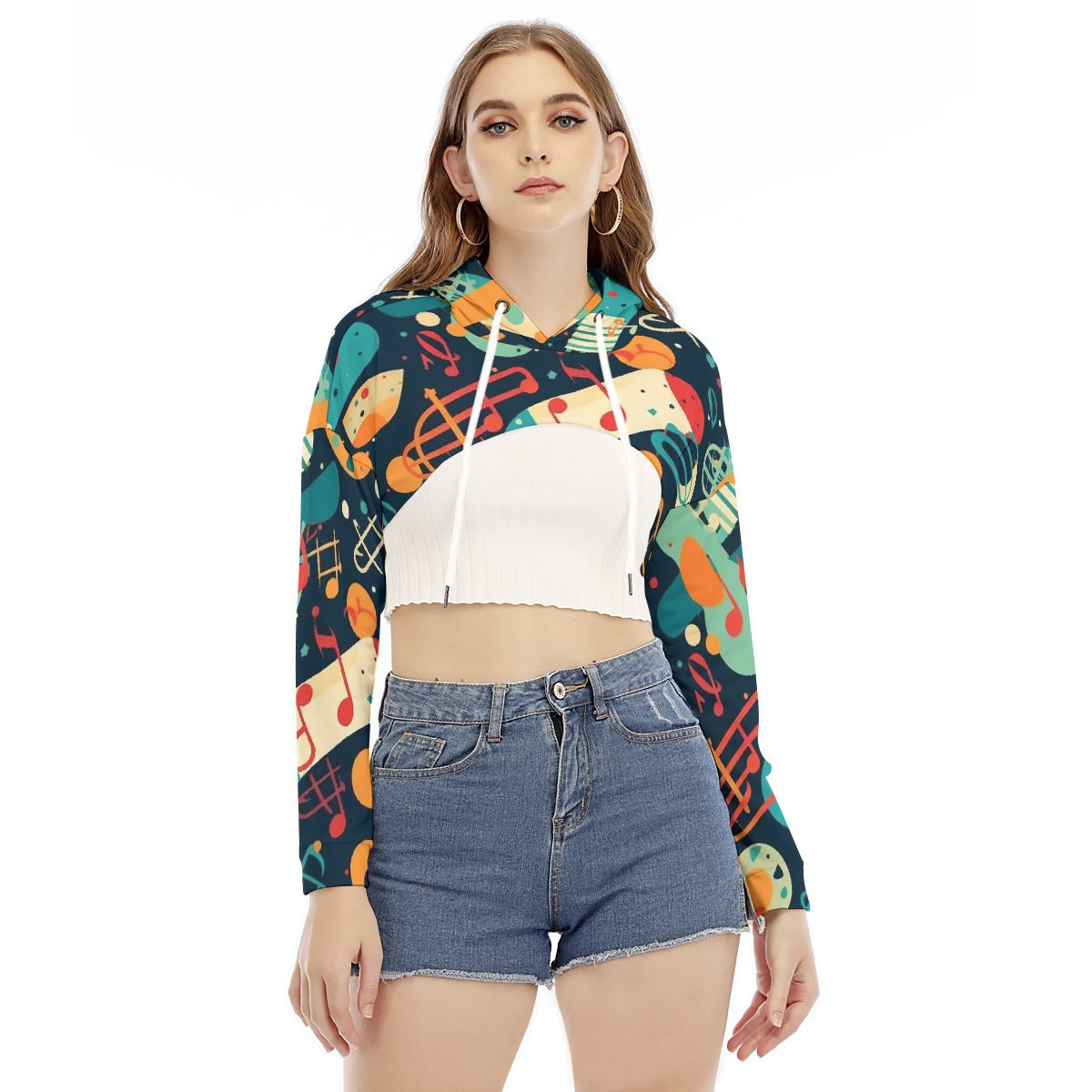 All-Over Print Women's Smock Short Hoodie With Long Sleeve